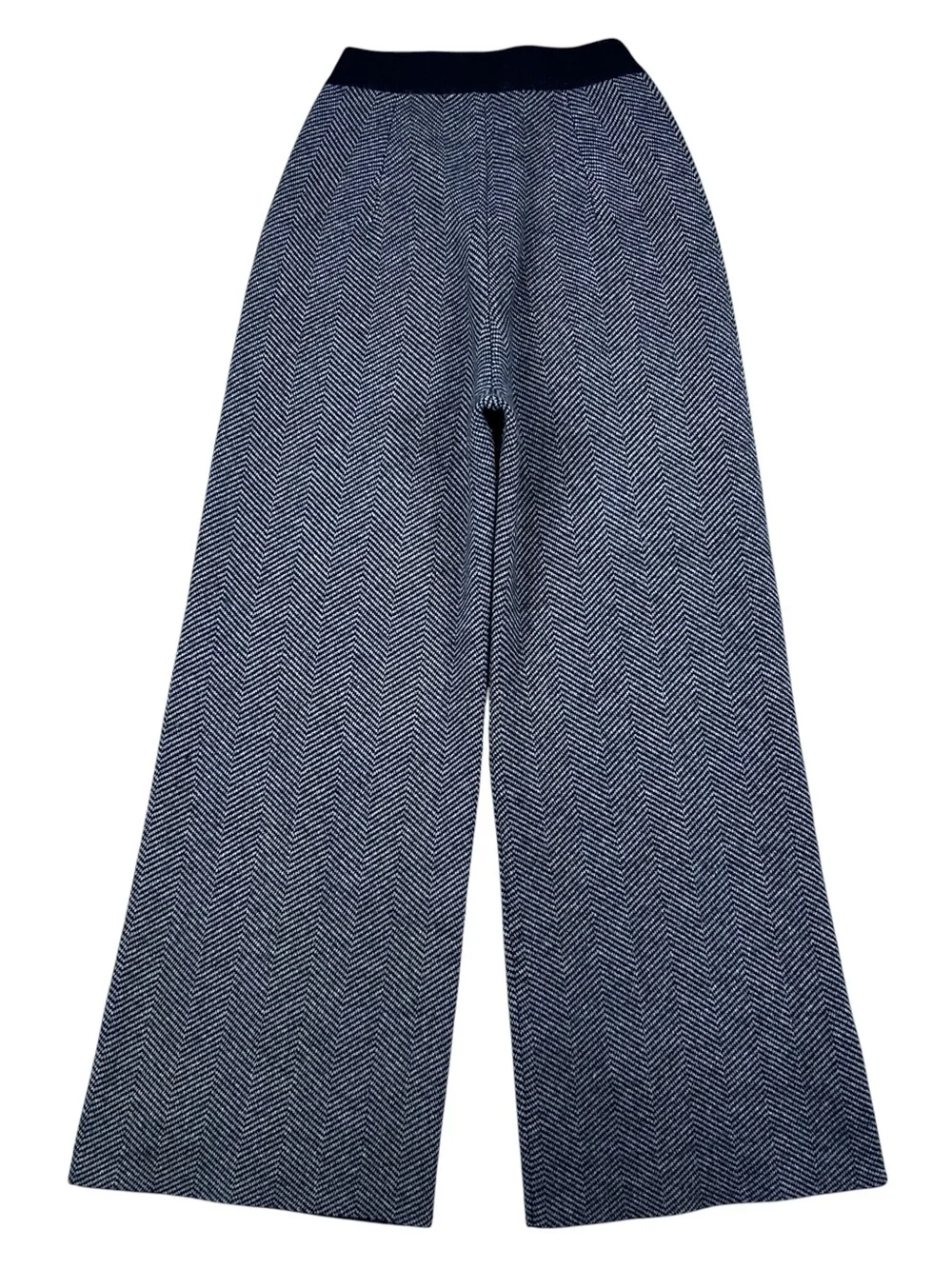 100% Cashmere Herringbone Wide Leg Pants Womens L Sheng Tang Peony Minimalist